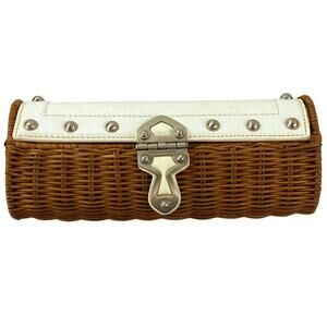 Michael Kors Santorini Wicker Rattan Leather Trim Clutch Purse Pouch Wristlet OS